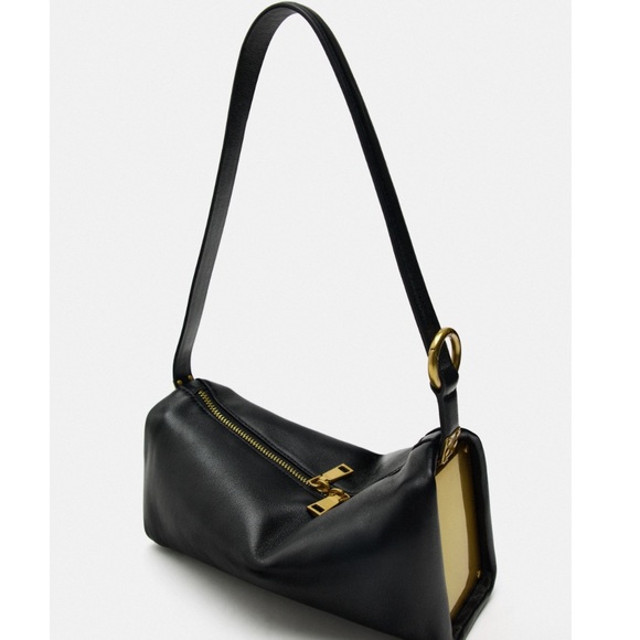 METAL PLATE LEATHER SHOULDER BAG ECRU COLOR - Picture 8 of 13